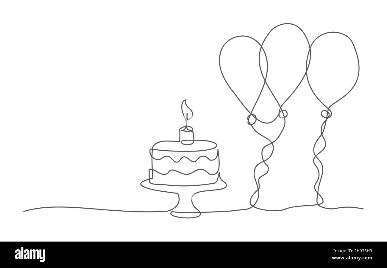Happy birthday. One line drawing. Vector happy birthday in line style