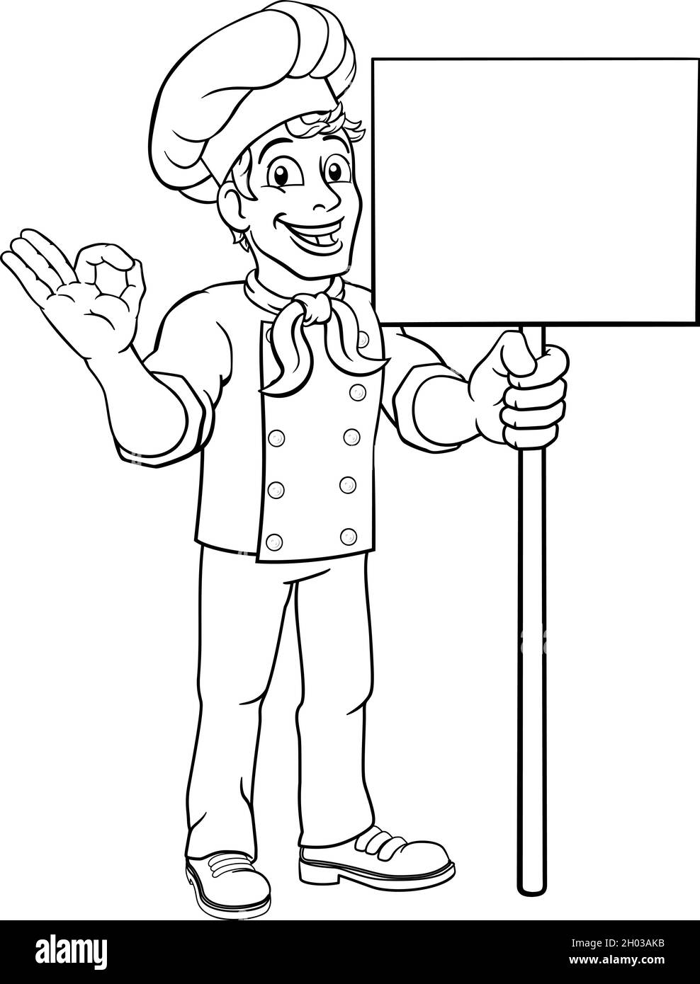 Chef Cook Baker Man Cartoon Holding Sign Stock Vector