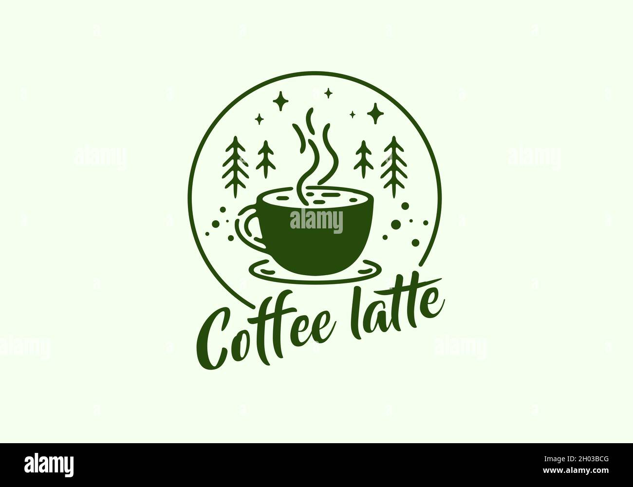 Green coffee latte line art illustration drawing design Stock Vector