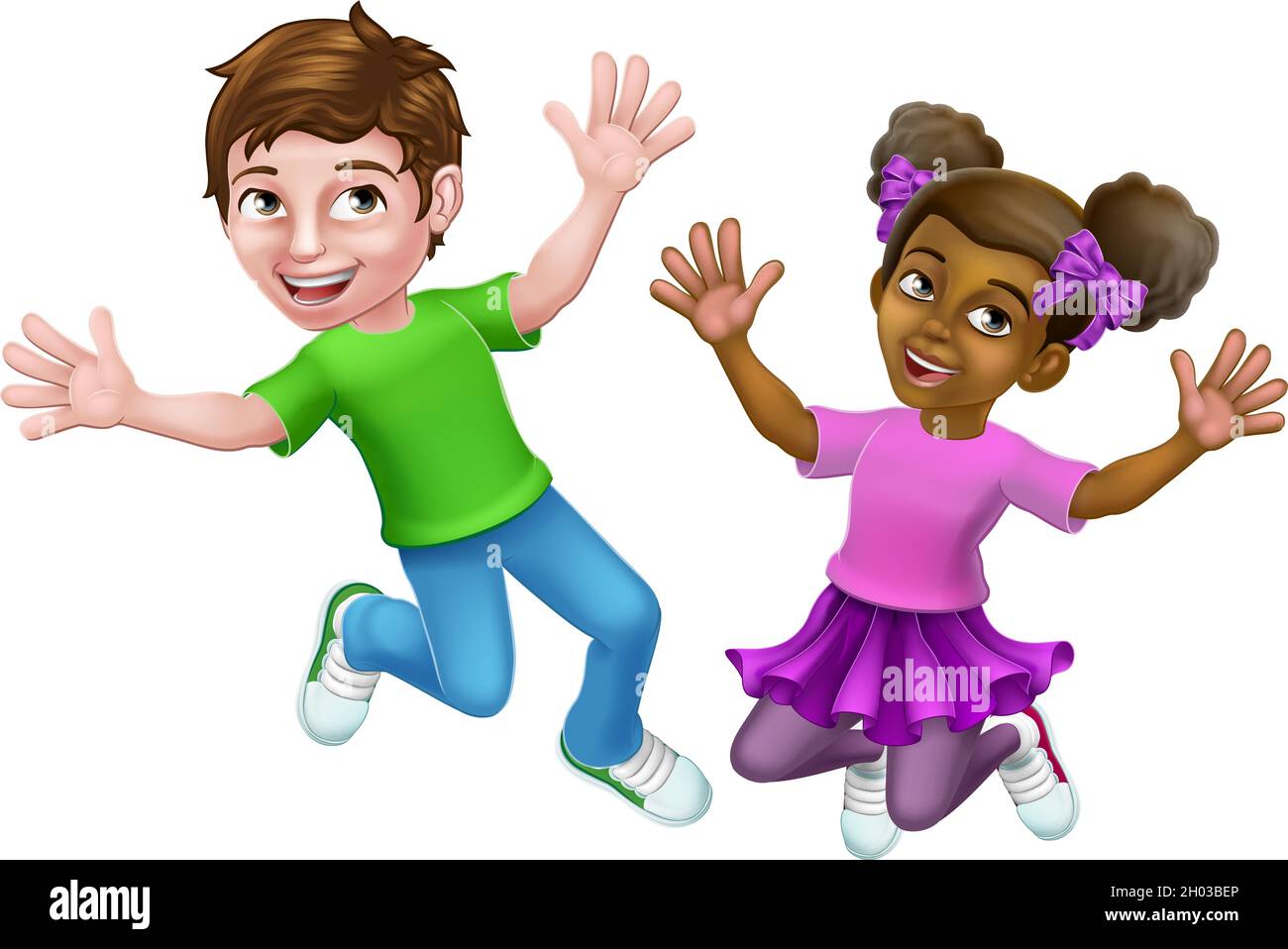 Jumping Girl and Boy Kids Children Cartoon Stock Vector