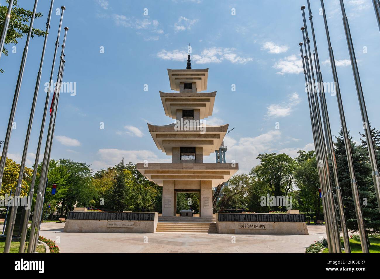 Ankara Korean War Memorial Breathtaking Picturesque View of Buddhist Pagoda on a Blue Sky Day in Summer Stock Photo