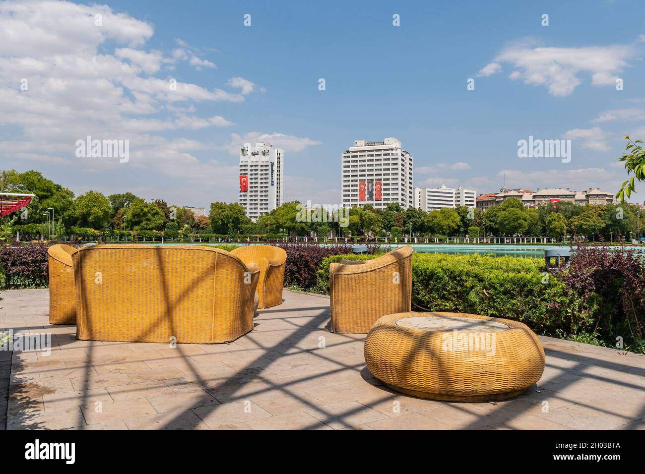 Ankara Genclik Park Breathtaking Picturesque View of Furniture on a Blue Sky Day in Summer Stock Photo