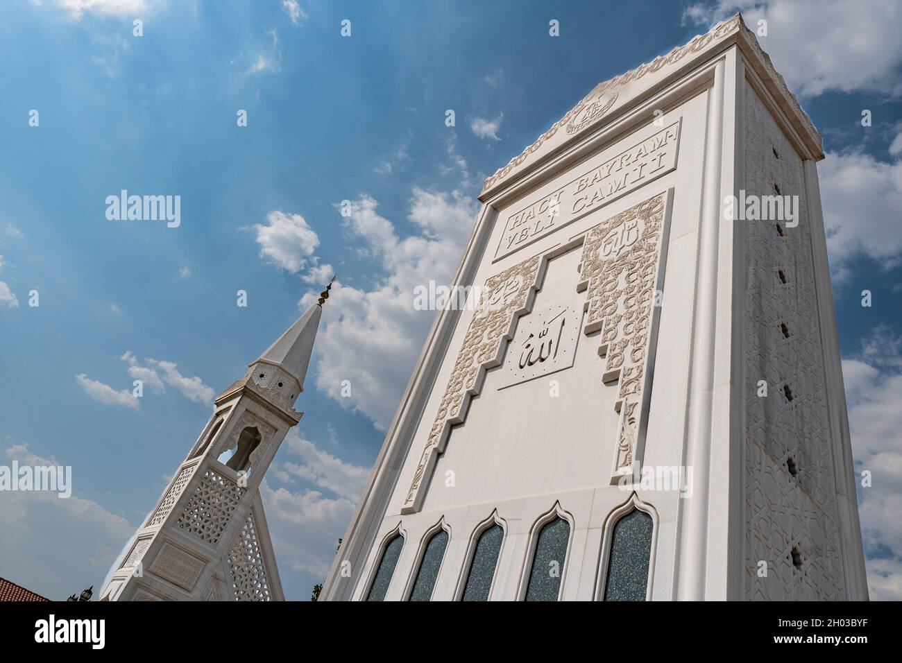 Ankara Haci Bayram Turbesi Mausoleum Breathtaking Picturesque View of Mihrab on a Blue Sky Day in Summer Stock Photo