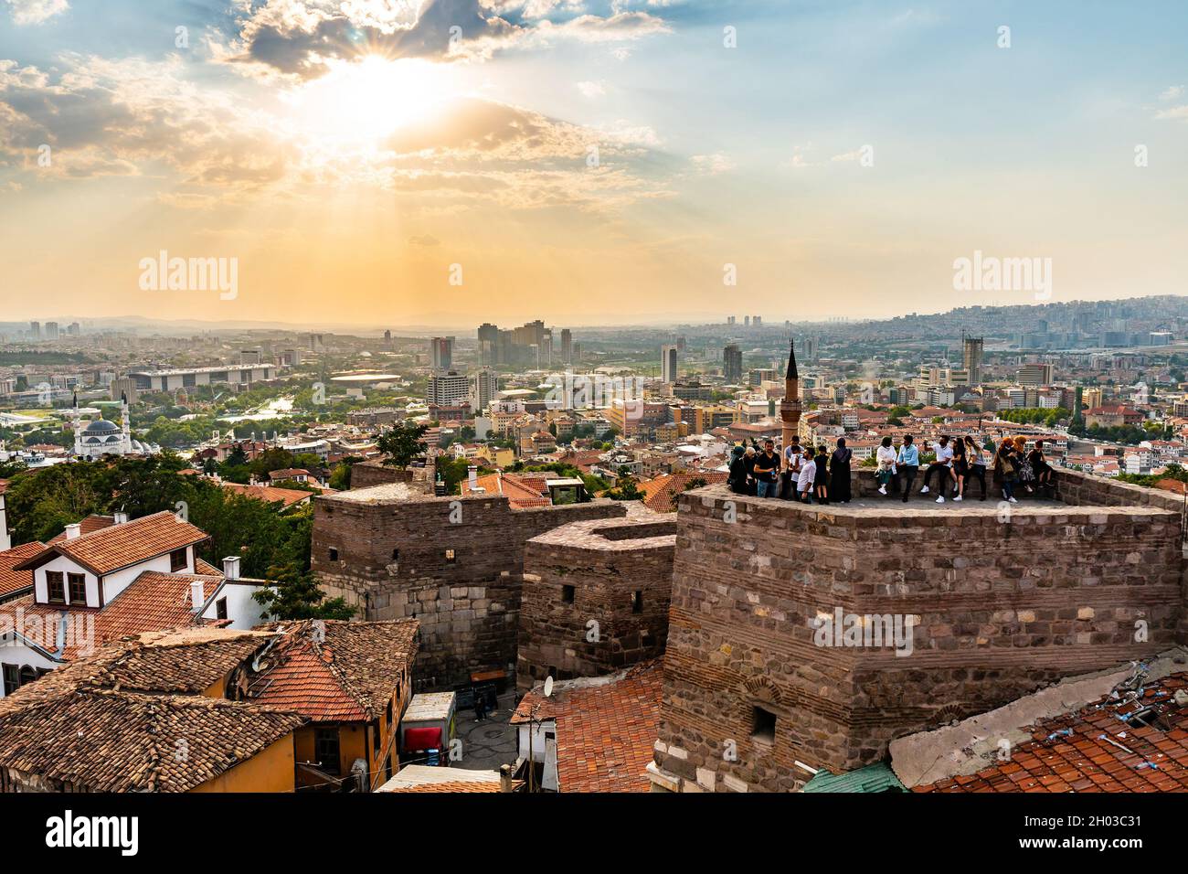 Ankara Castle Kale Breathtaking Picturesque Cityscape View on a Blue Sky Day in Summer Stock Photo