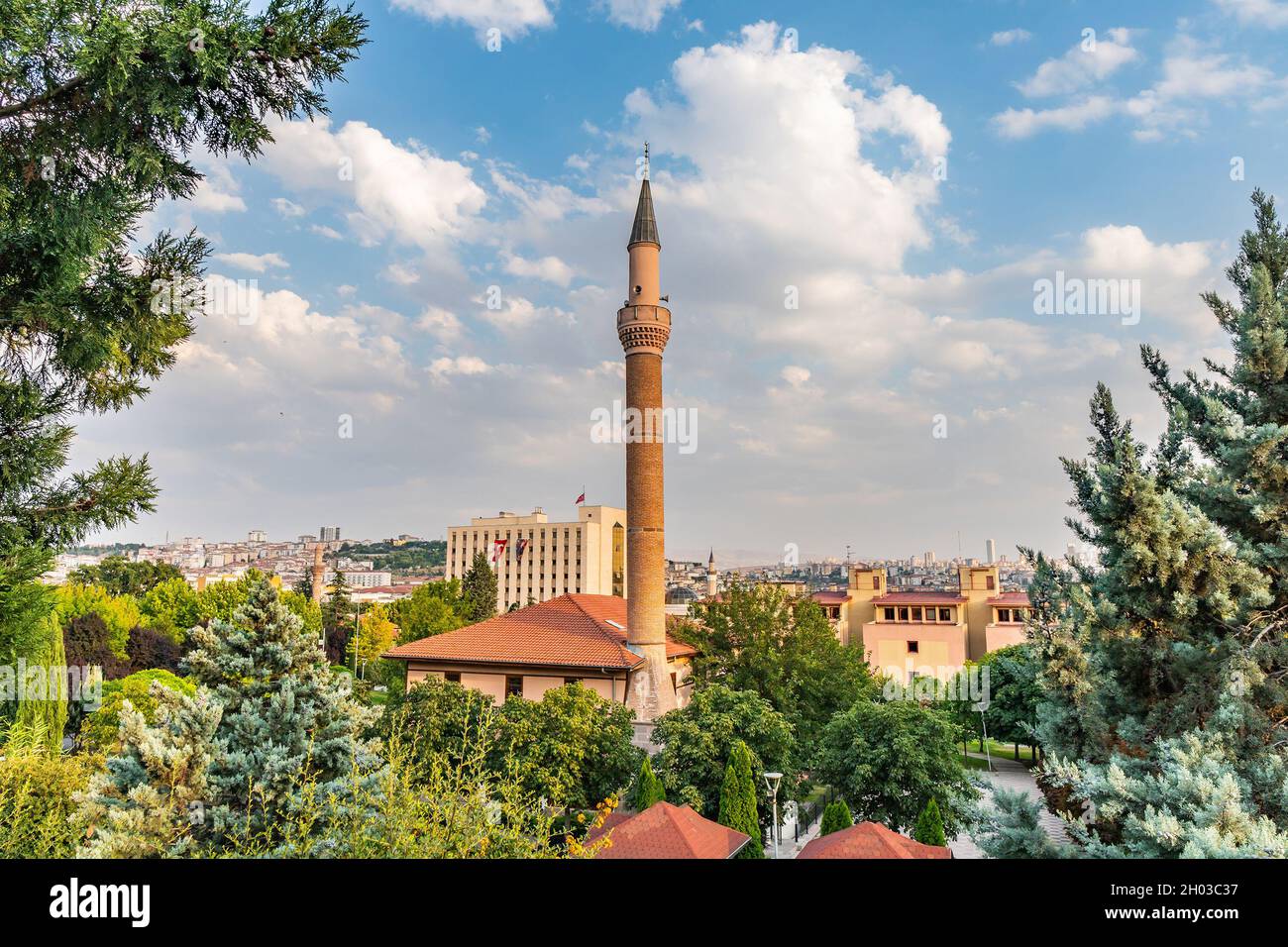 Ankara Haci Musa Mosque Breathtaking Picturesque View of Minaret on a Blue Sky Day in Summer Stock Photo