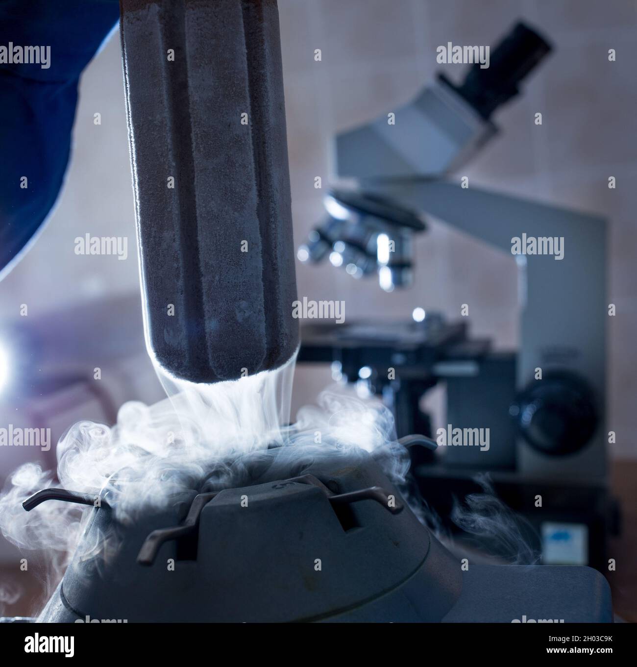 Close up of liquid nitrogen tank for bull sperm used for artificial ...