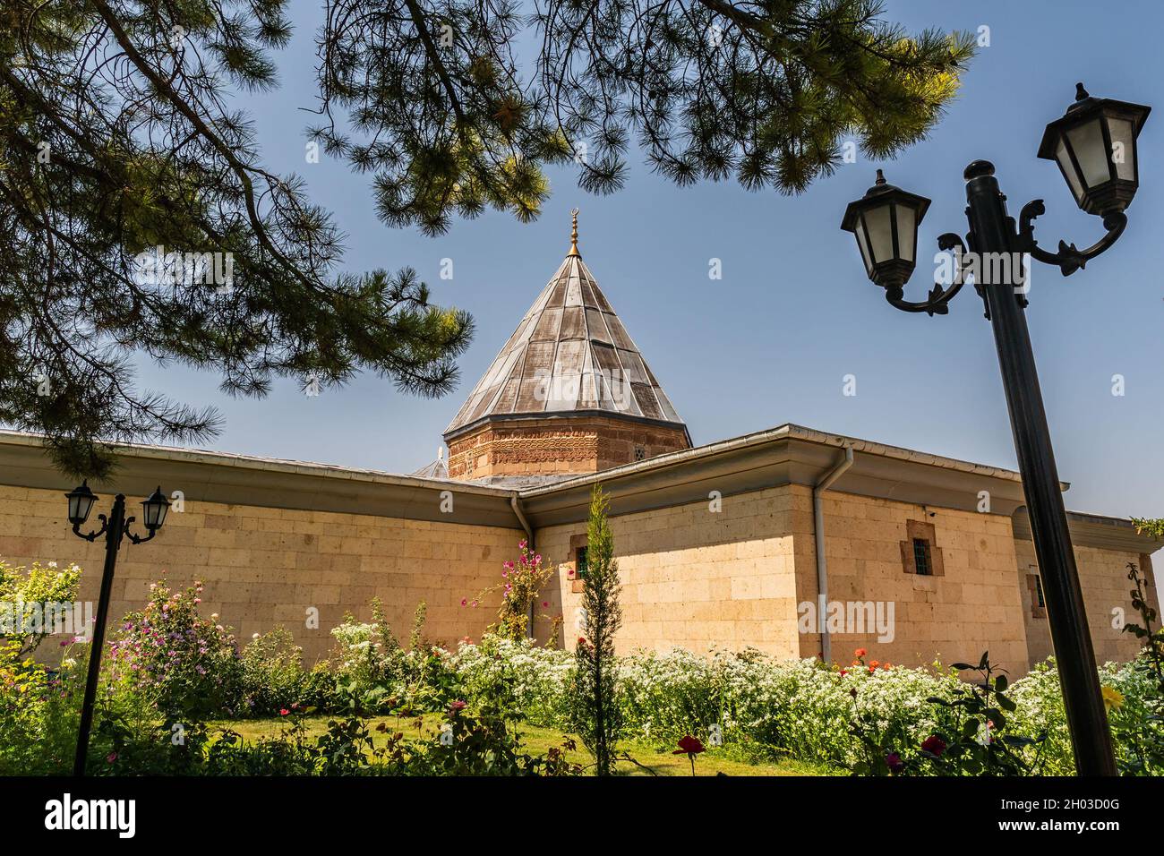 Hacibektas Haji Bektash Veli Complex Breathtaking Picturesque View of Mausoleum on a Blue Sky Day in Summer Stock Photo