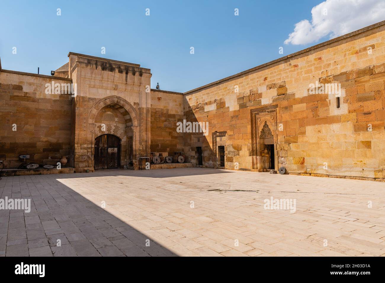 Nevshehir Saruhan Caravanserai Breathtaking Picturesque View of Courtyard on a Blue Sky Day in Summer Stock Photo