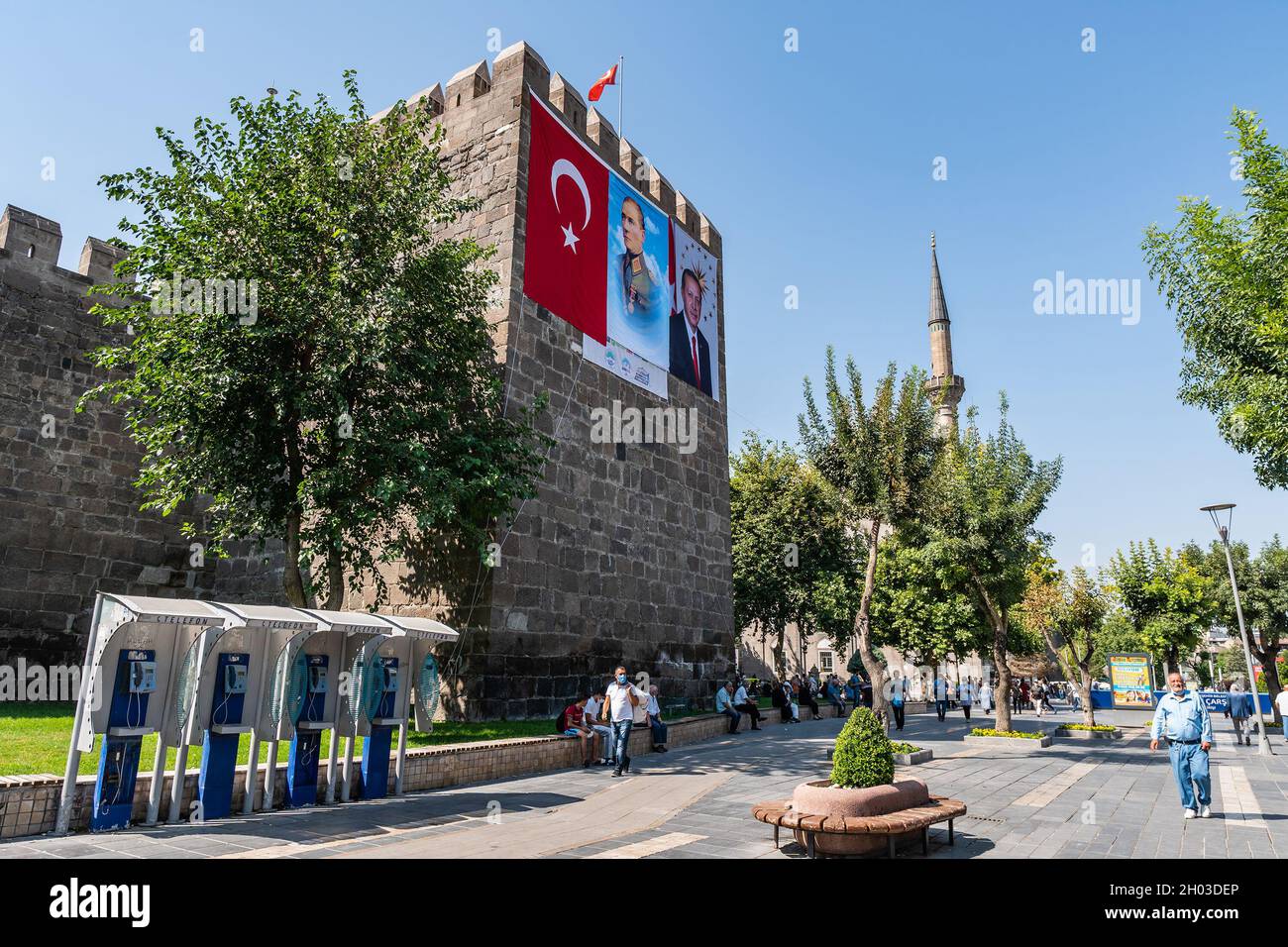Kayseri Castle Kalesi Breathtaking Picturesque View from the Street on a Blue Sky Day in Summer Stock Photo