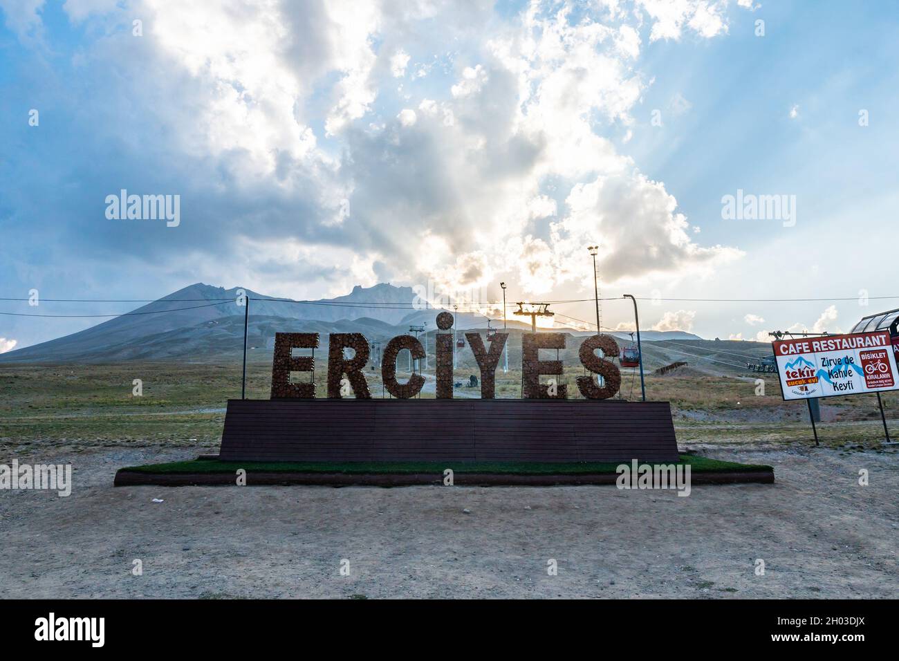Kayseri Mount Erciyes Breathtaking Picturesque View of Welcome Billboard on a Blue Sky Day in Summer Stock Photo