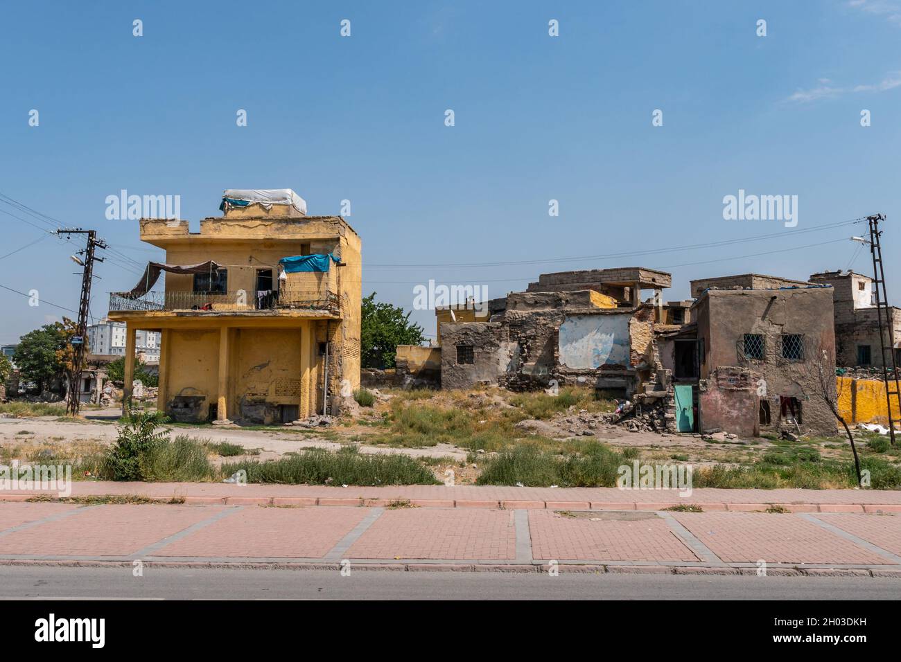 Kayseri Abandoned Shabby Houses Breathtaking Picturesque View on a Blue Sky Day in Summer Stock Photo