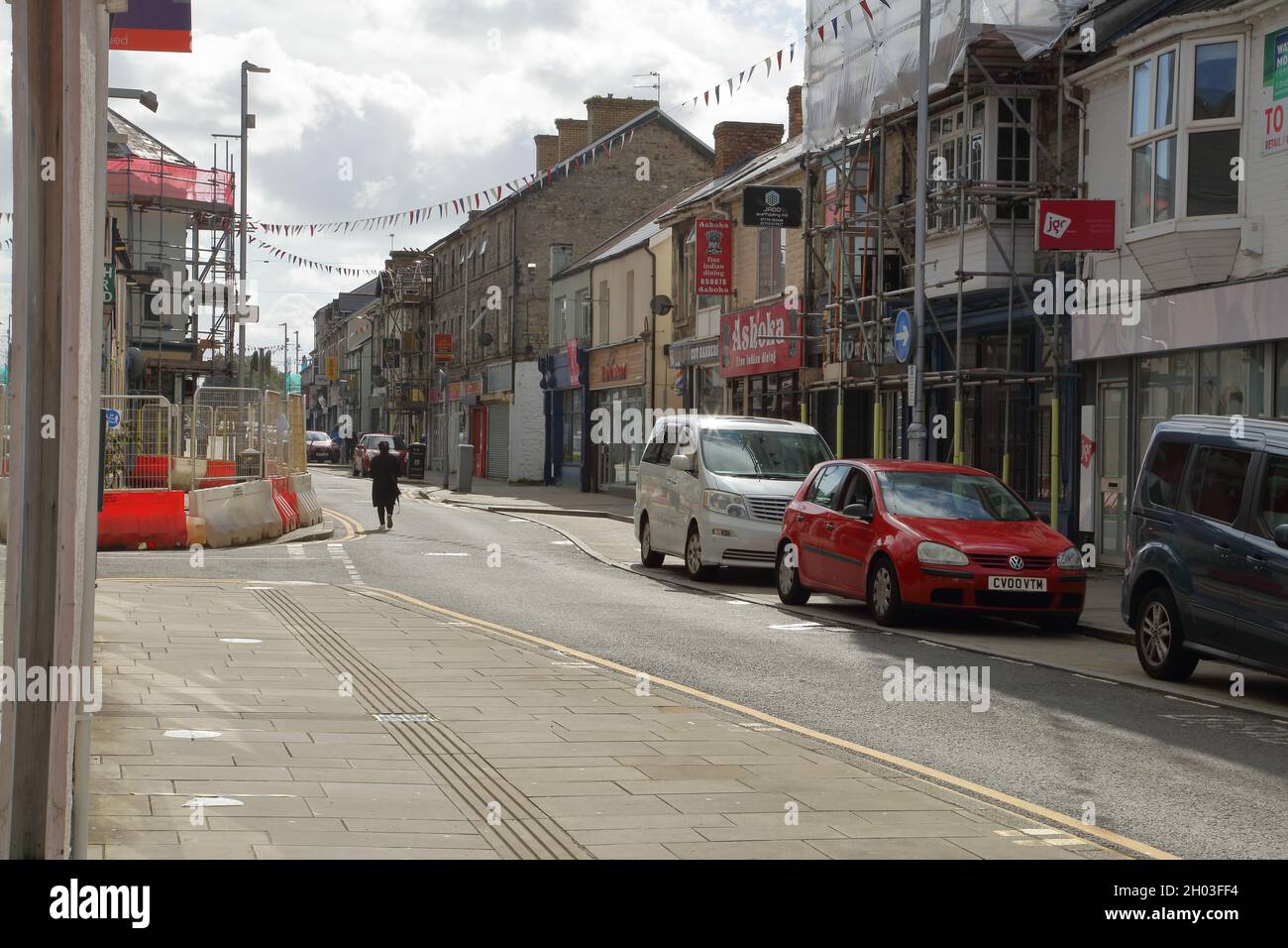 The old main street through Bridgend town with its one way street