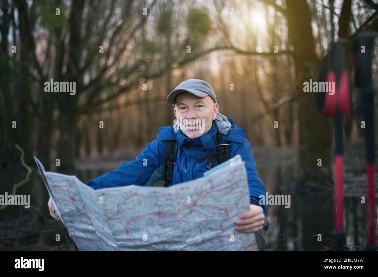 Happy mature male hiker hi-res stock photography and images - Alamy