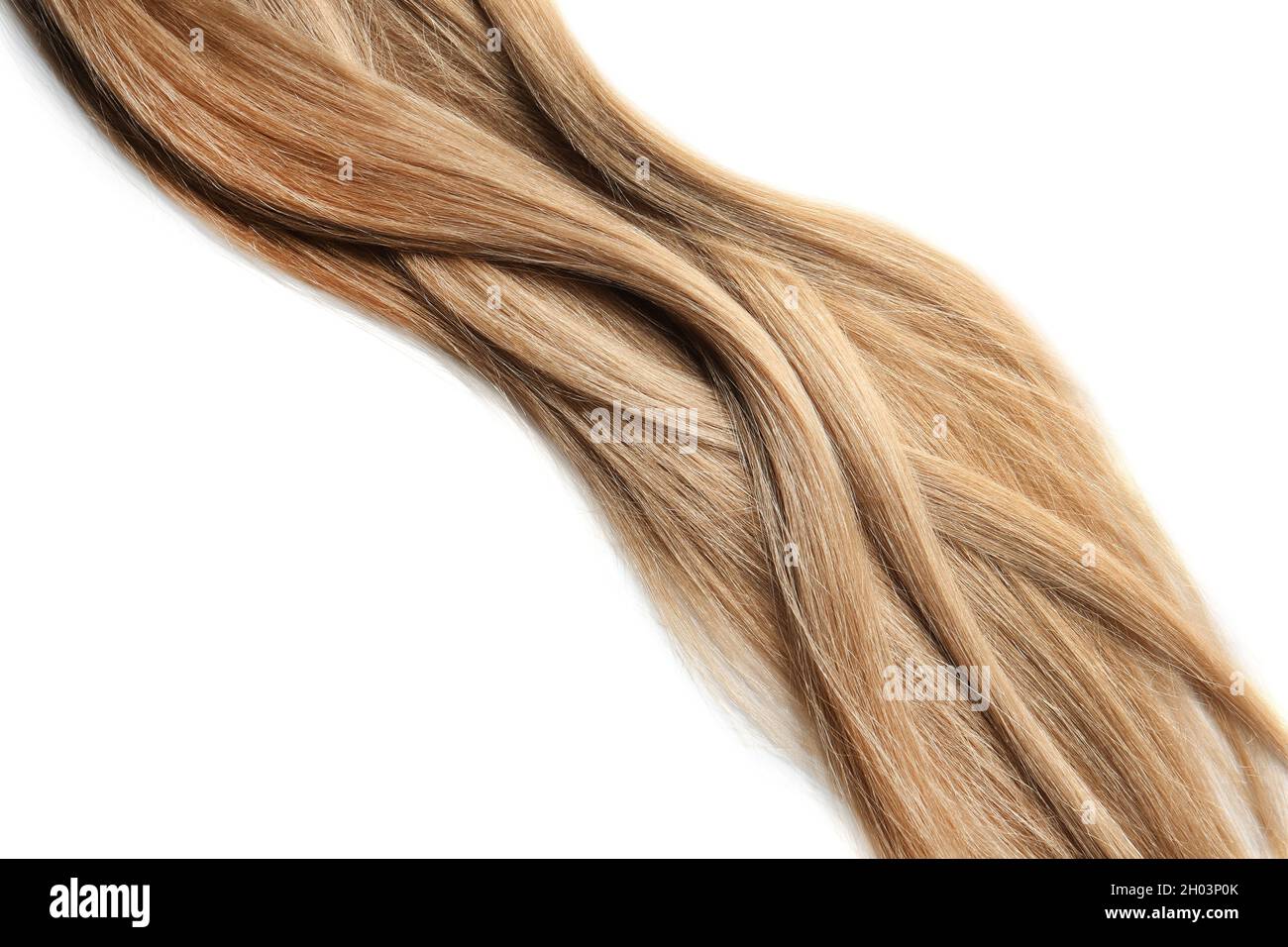 Locks of healthy blond hair on white background Stock Photo - Alamy