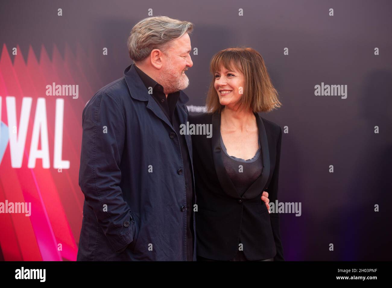 London, UK - October 9th, 2021: Guy Garvey and Rachael Stirling attend 'The Last Night In Soho' UK Premiere during the 65th BFI London Film Festival Stock Photo