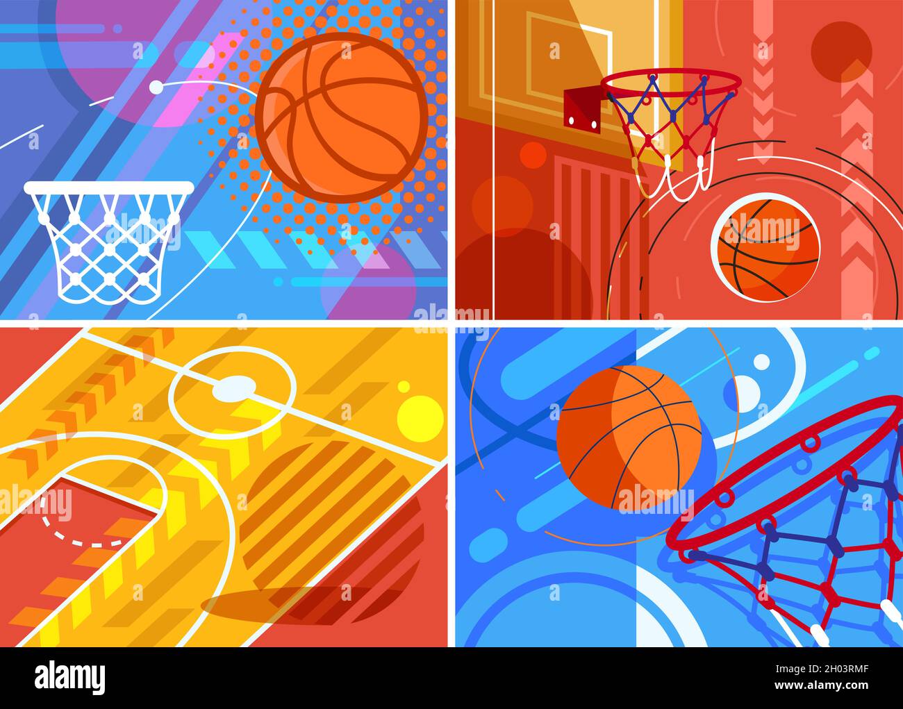 Collection of basketball banners. Placard designs in flat style. Stock Vector