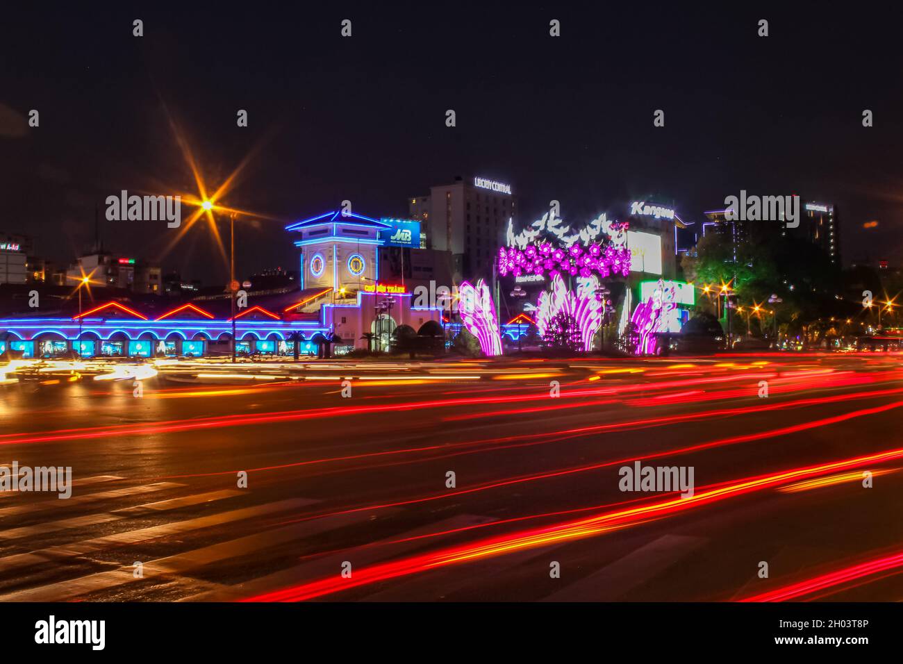 Ho Chi Minh City, Vietnam - Feb 20, 2016: Ben Thanh market at night, Saigon, Vietnam Stock Photo