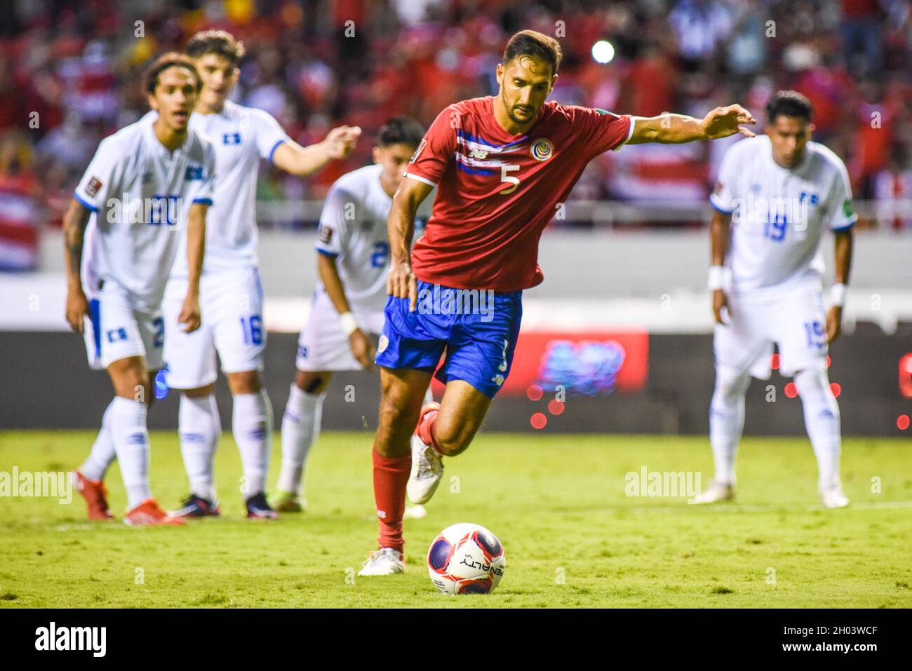 SAN JOSE, Costa Rica: Celso Borges scores the second goal for Costa Rica during the 2-1 Costa Rica victory over El Salvador in the Concacaf FIFA World Stock Photo
