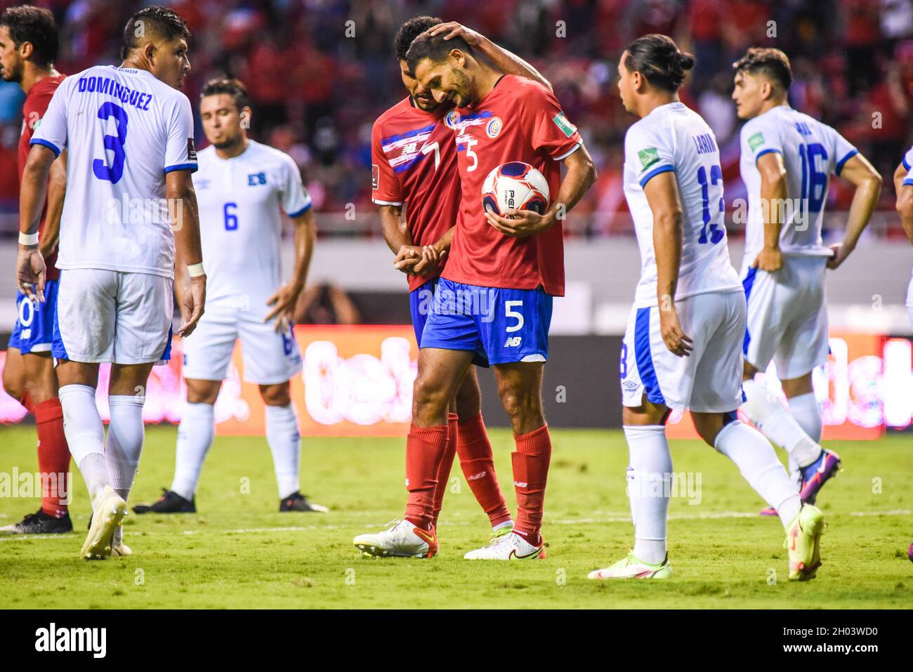 SAN JOSE, Costa Rica: Celso Borges before shooting a penalty kick and score Costa Rica second goal during the 2-1 Costa Rica victory over El Salvador Stock Photo