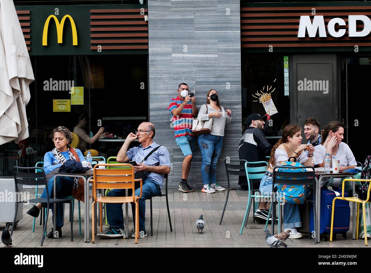 Tourists outside McDonald's, Sagrada Familia, Barcelona. Stock Photo