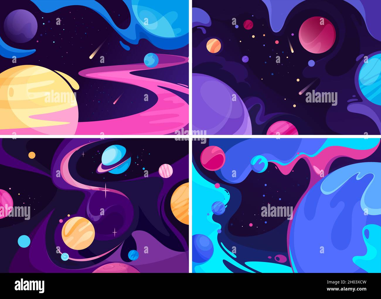 Collection of space banners. Placard designs in abstract style Stock