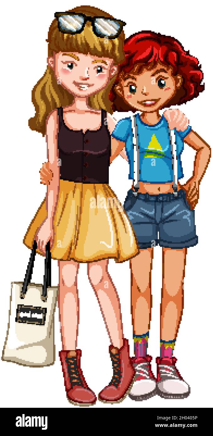 Teenage girls in casual costume illustration Stock Vector Image & Art ...