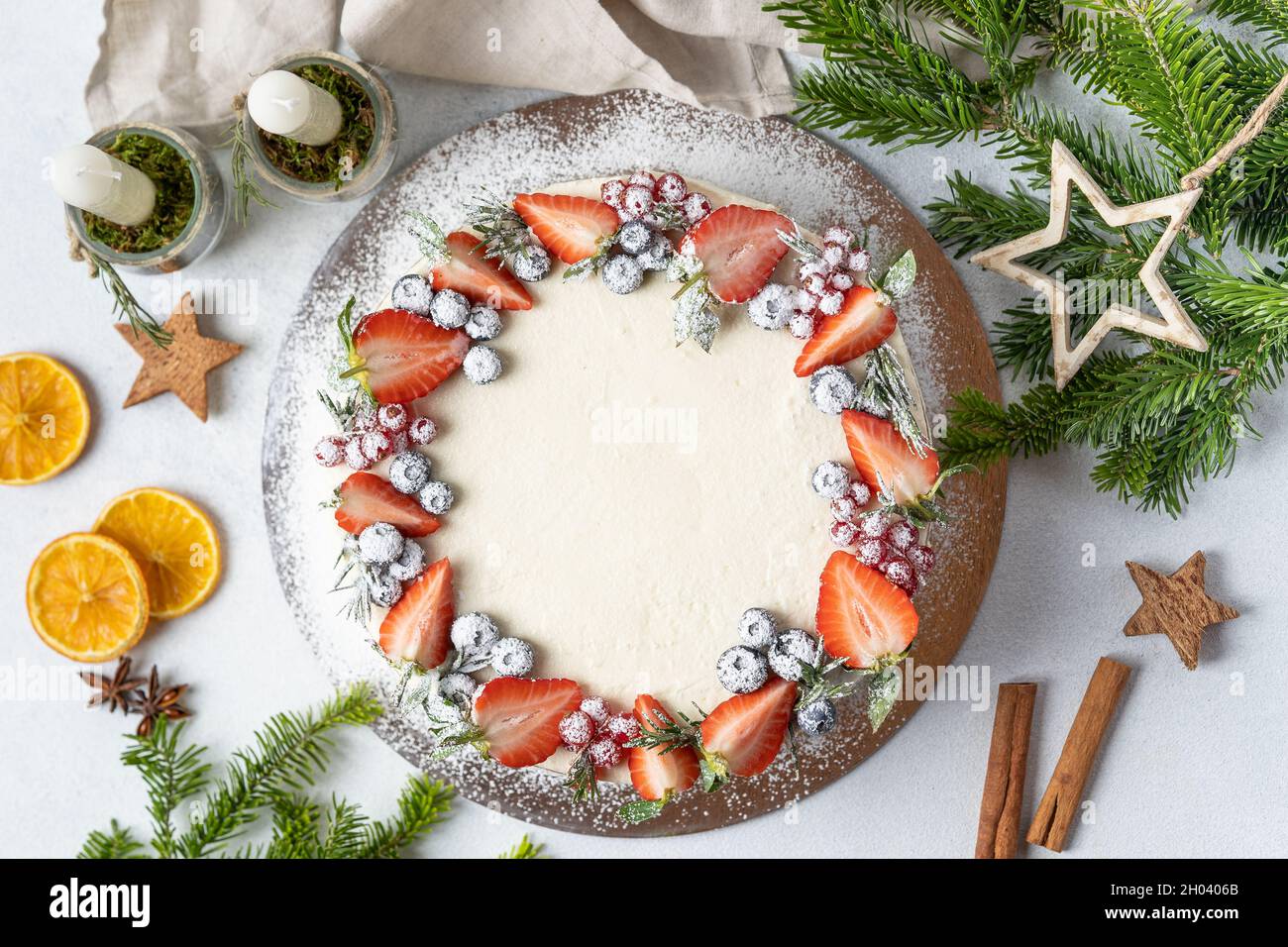 Homemade birthday cake for New year and Christmas. Christmas tree