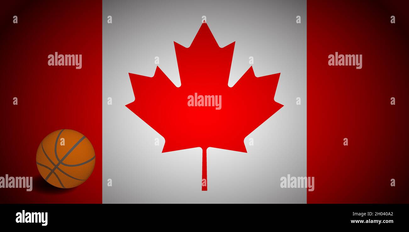 Canada flag with realistic basketball ball, vector Stock Vector