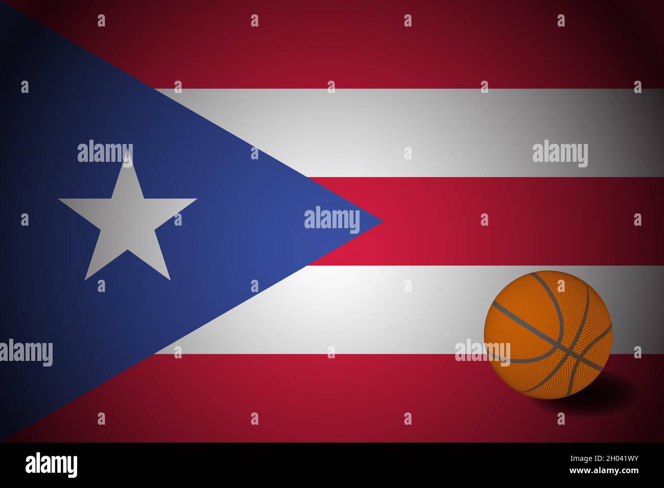 Puerto Rico flag with realistic basketball ball, vector Stock Vector
