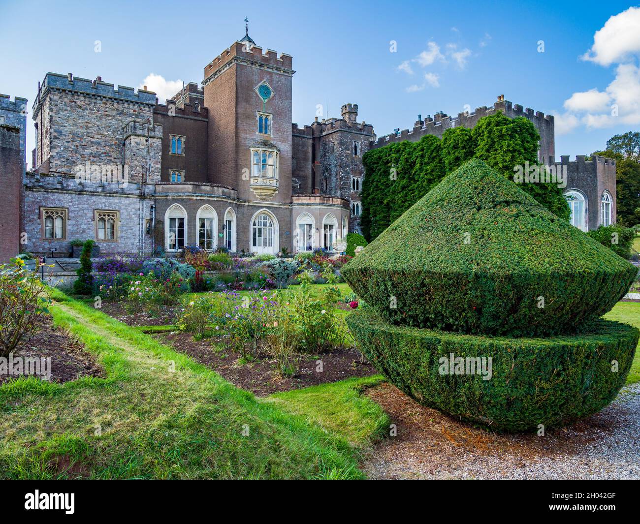 Historic house and Castle in south-east Devon. Stock Photo