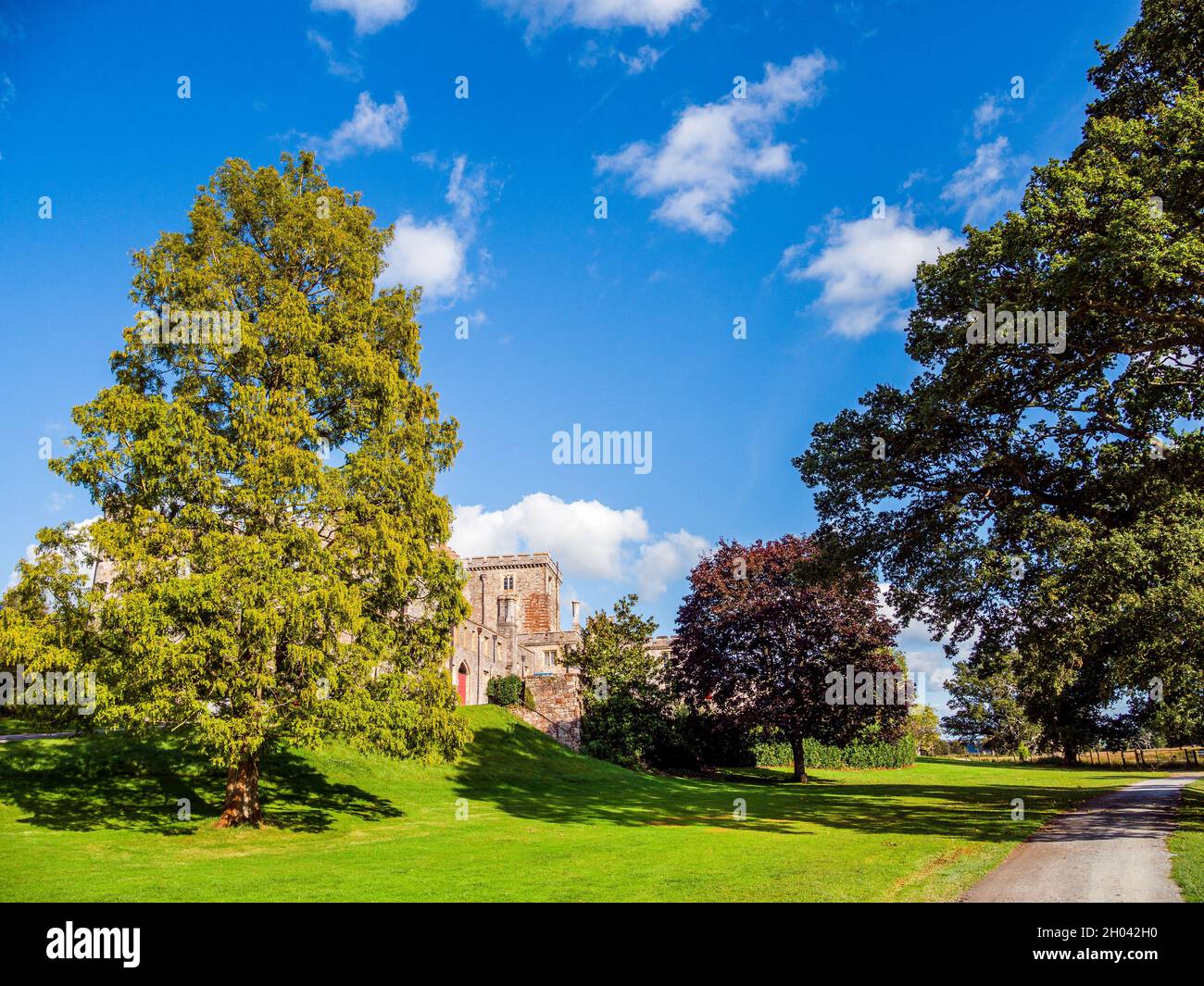 Historic gardens and castle in south-east Devon. Stock Photo