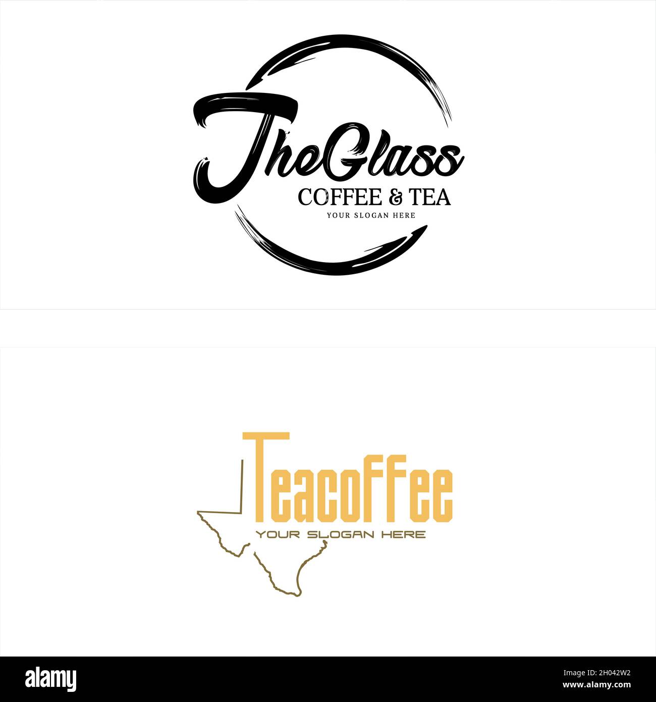 Flat line art brush circle cafe logo design Stock Vector