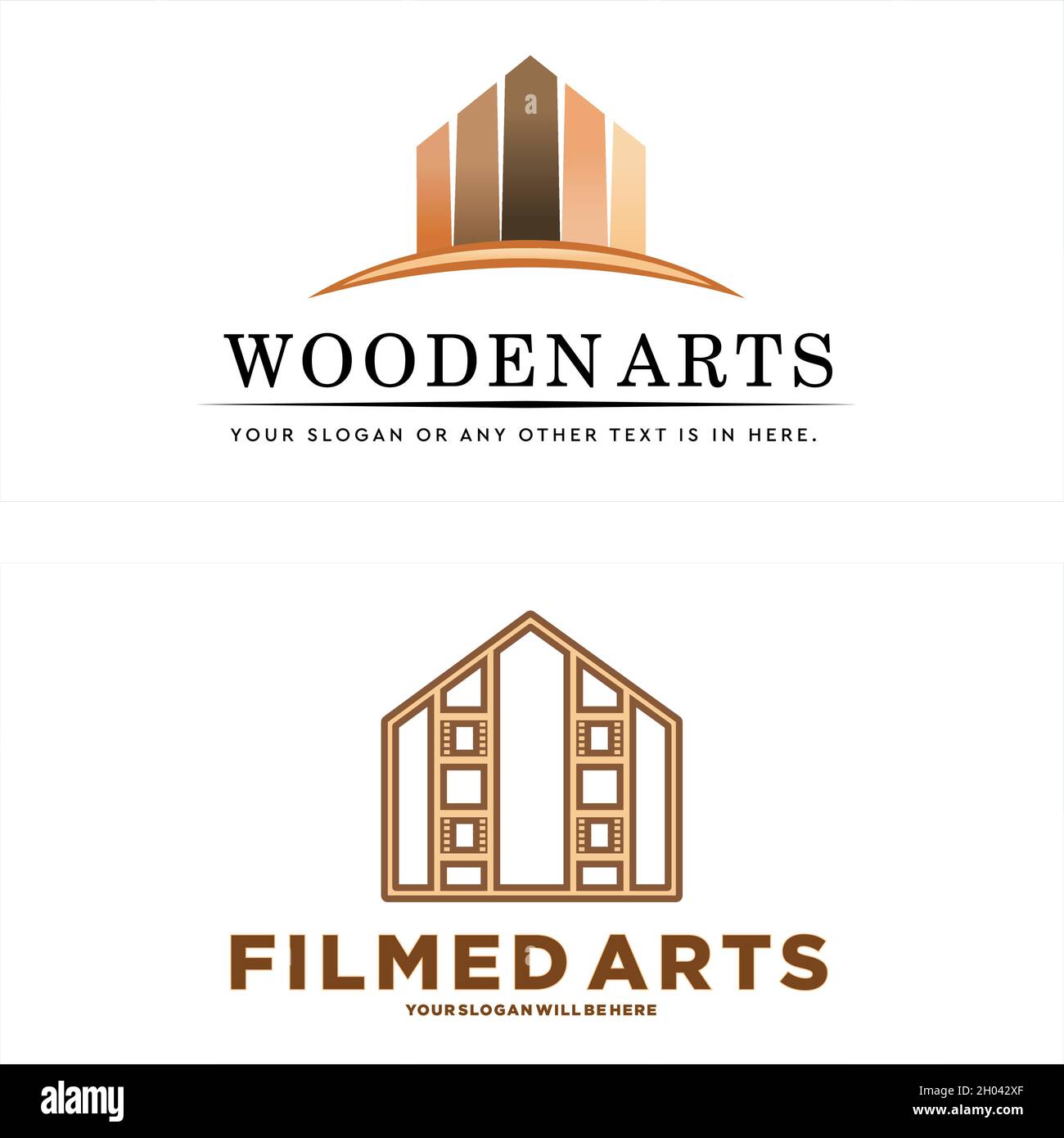 Flat line art home wooden film logo design Stock Vector