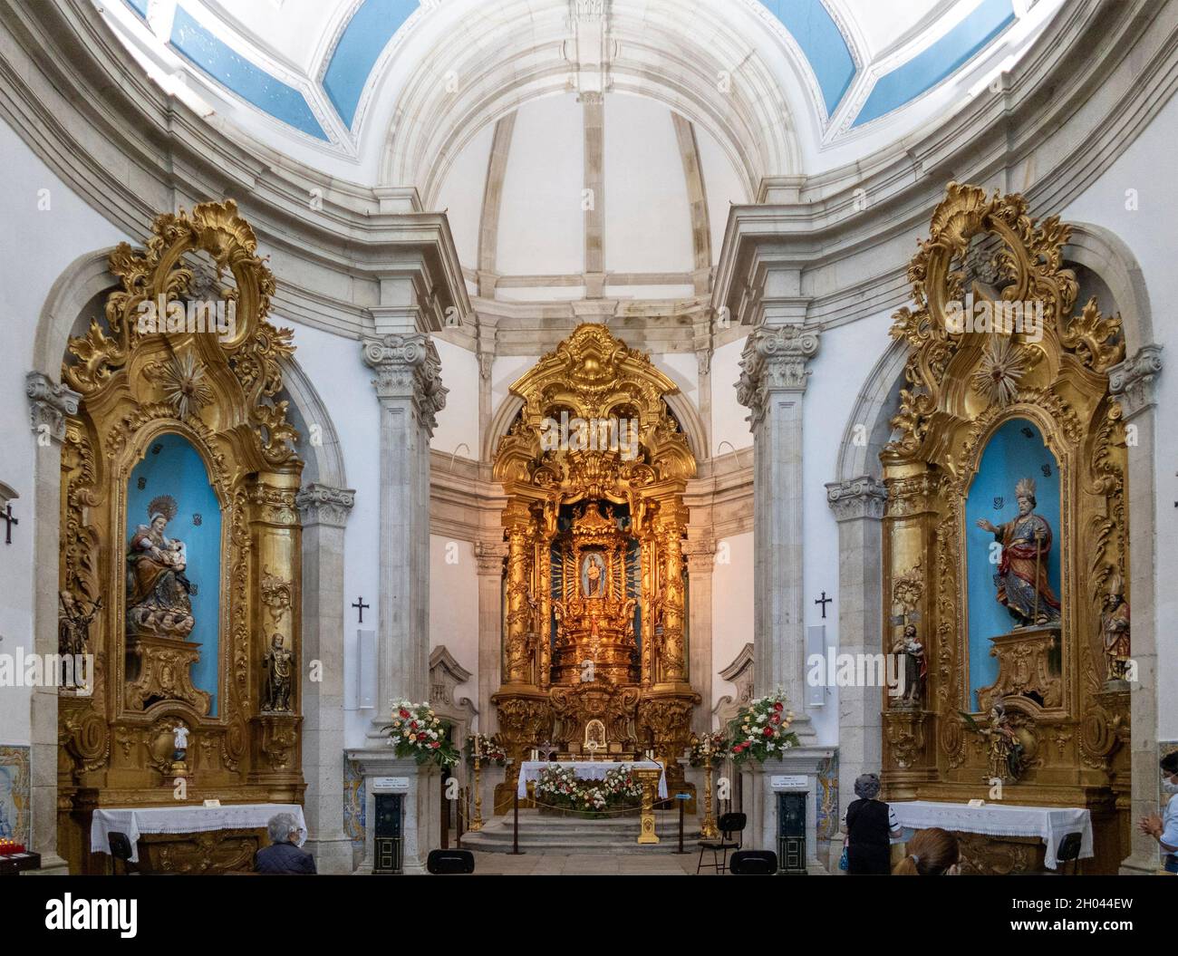 Gilded altars inside the Santuário de Nossa Senhora dos Remédios roman catholic church in Lamego, Portugal, Europe Stock Photo