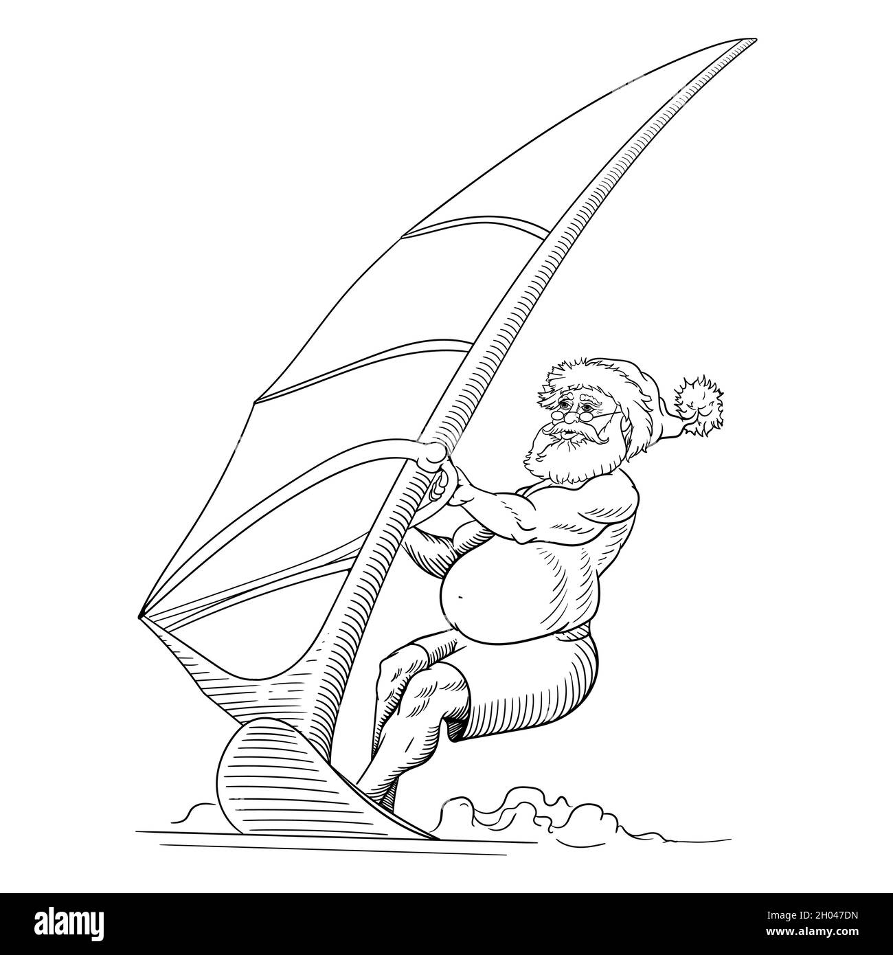 Happy Australia Santa Clauson windsurfing on