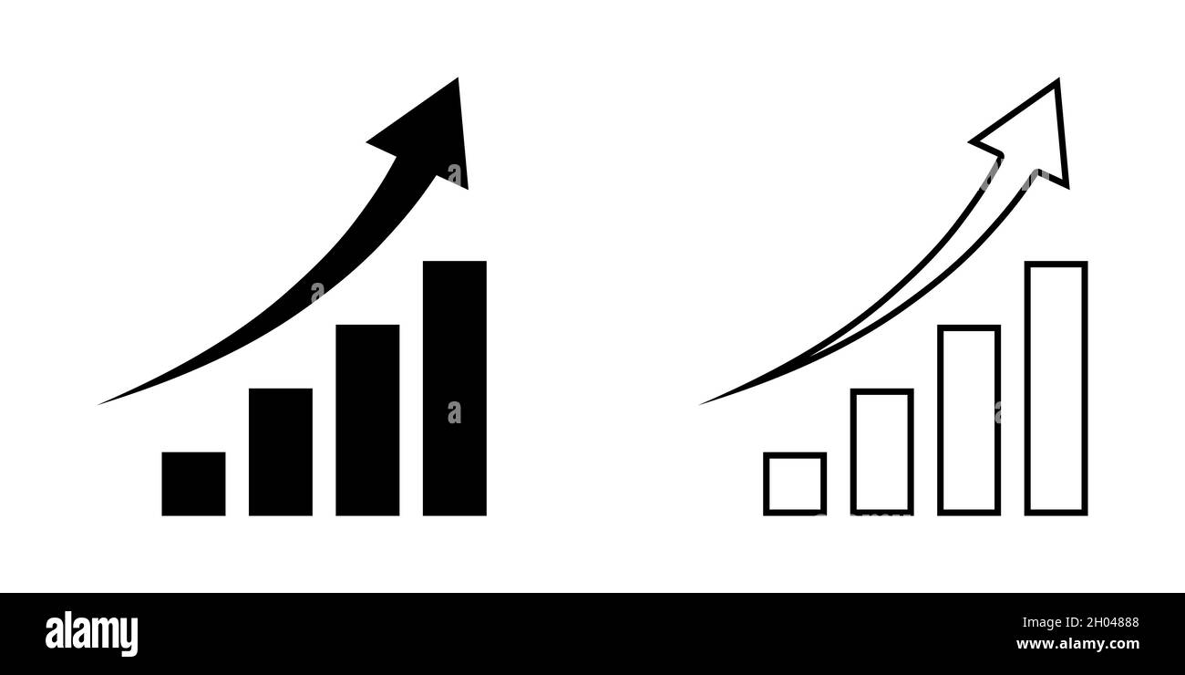 Growing graph icon. Bar chart icon with up arrow. Analytics diagram ...
