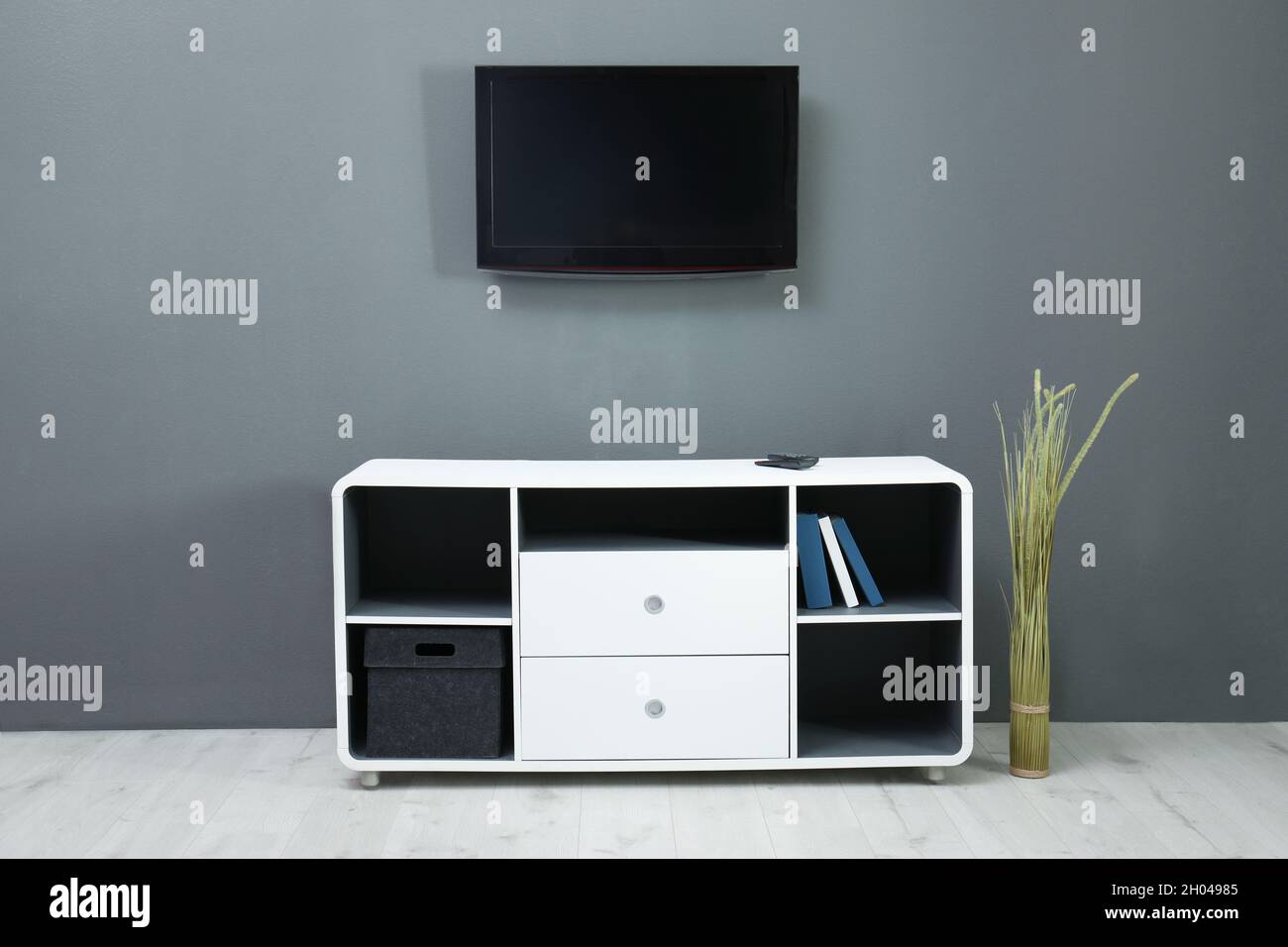Living room interior with plasma TV on color wall. Space for design ...