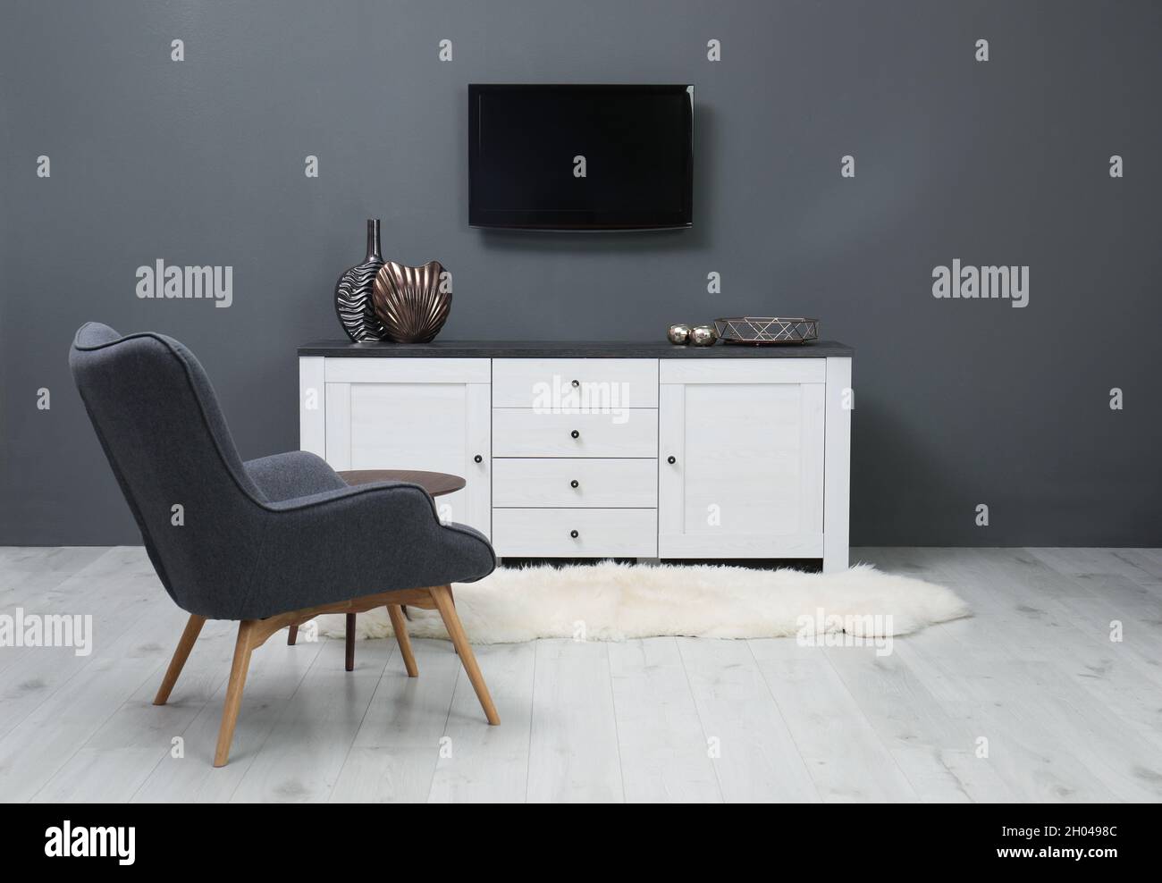Living room interior with plasma TV on color wall. Space for design ...