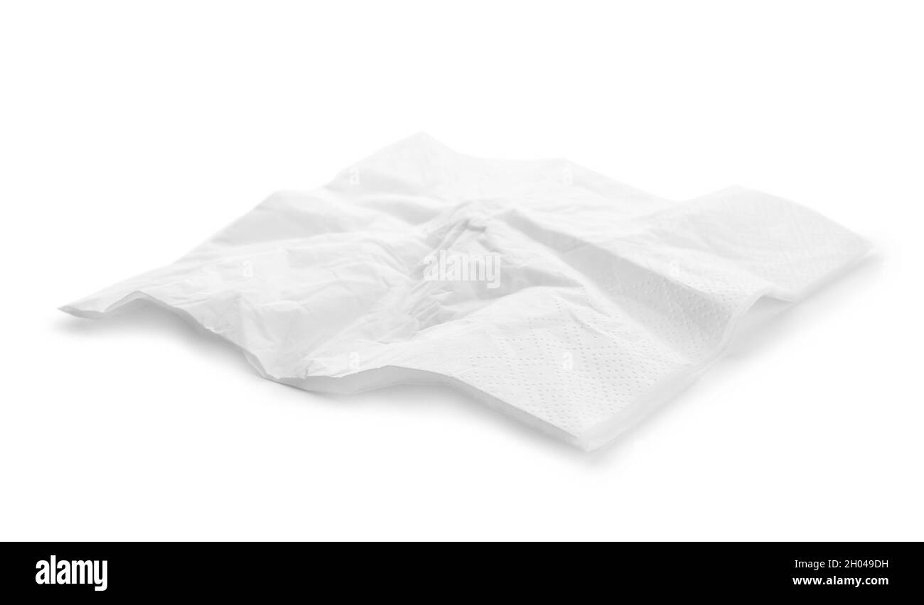 Crumpled paper napkin on white background. Personal hygiene Stock Photo