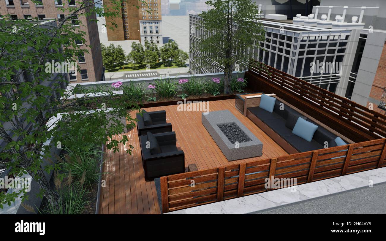 Fresh Look at 3D Illustration The Rooftop Garden Of The High Rise Building
