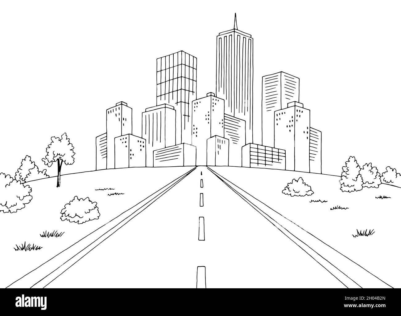 Road city graphic black white landscape sketch illustration vector ...