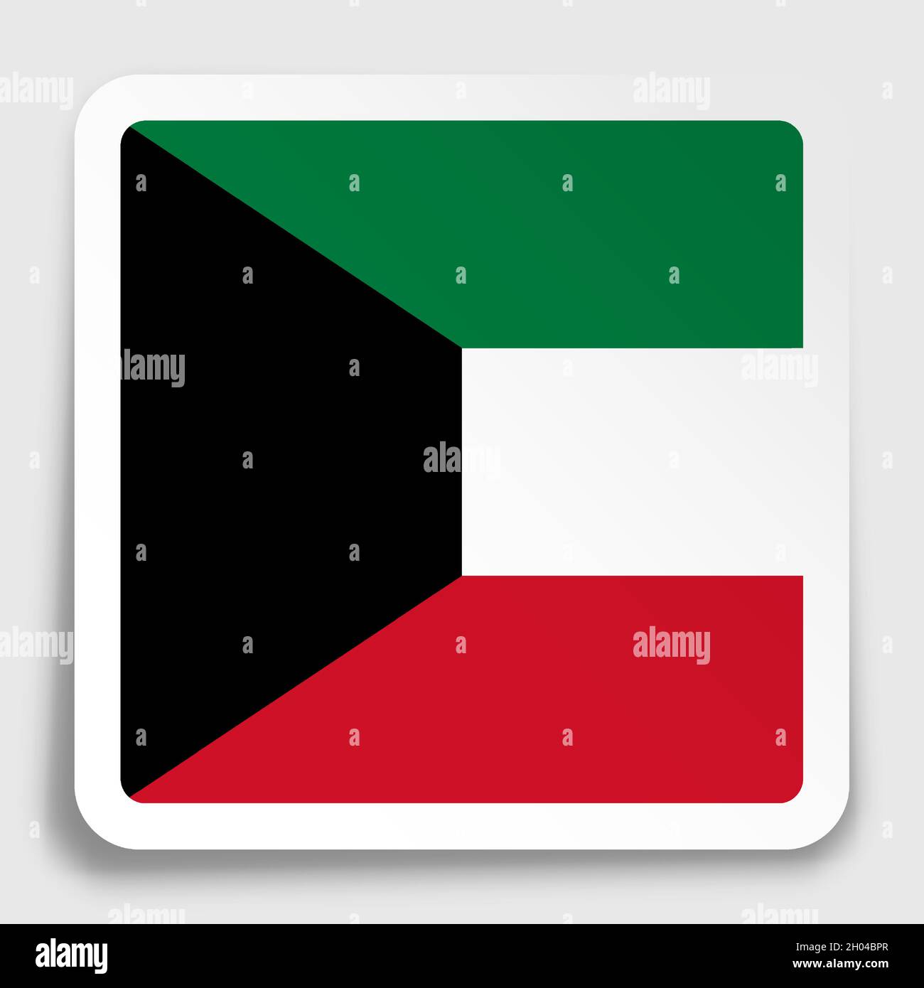 Kuwait flag icon on paper square sticker with shadow. Button for mobile