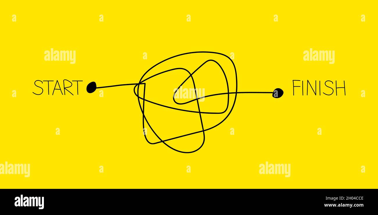 Start and end symbol beginning and finish concept with tangled line