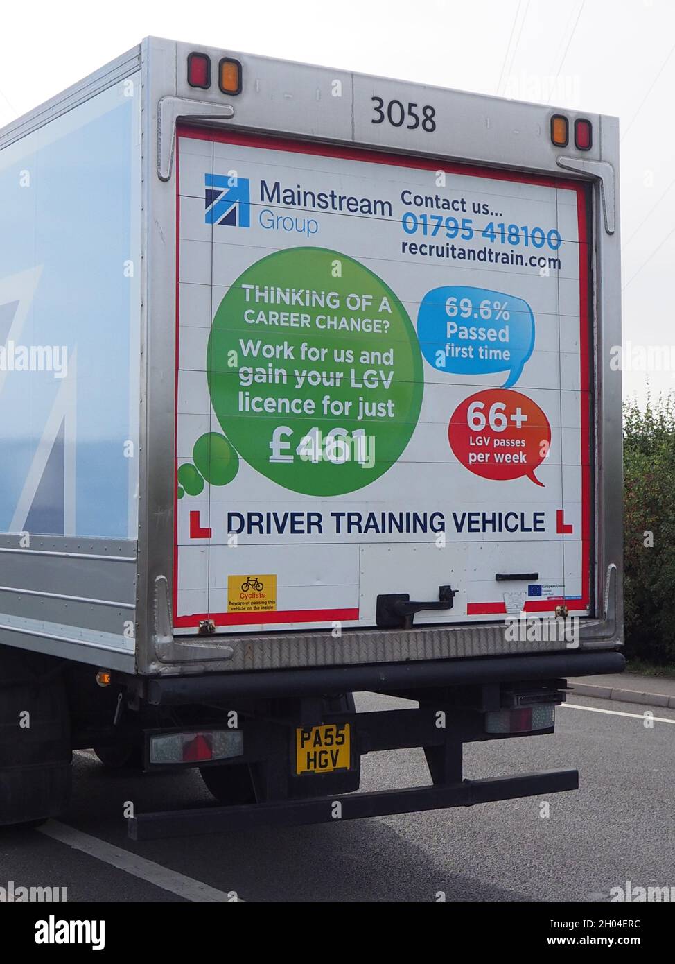 Queenborough, Kent, UK. 11th October, 2021. A HGV / driver training lorry seen in  Queenborough, Kent with the number plate 'PA55 HGV', as the UK continues to face a shortage of lorry drivers. Credit: James Bell/Alamy Live News Stock Photo