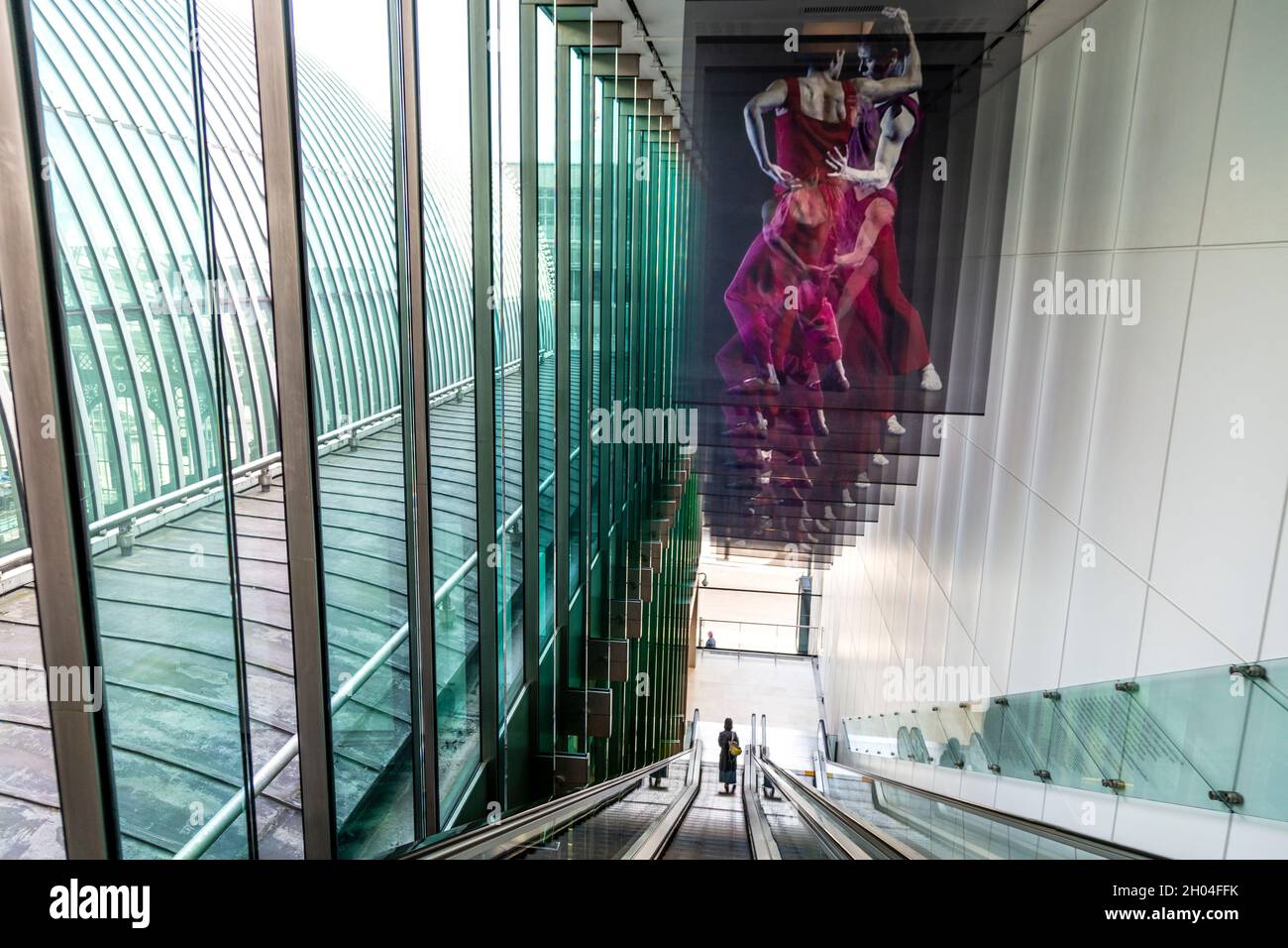 Escalators inside the Royal Opera House, Covent Garden, London, UK Stock Photo