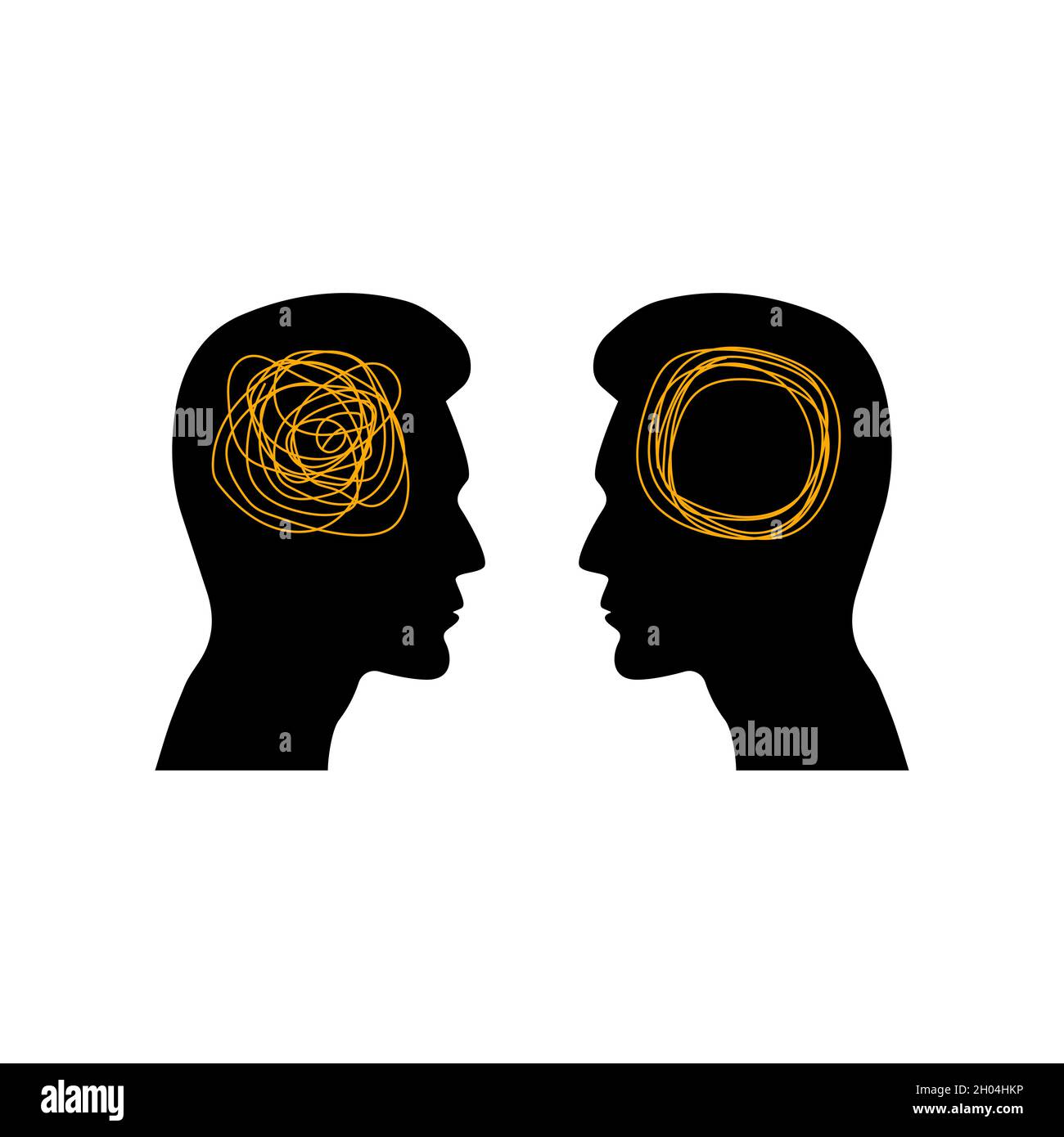 Solving business problems, coaching. Two male profiles, communication, conversation. Vector illustration Stock Vector