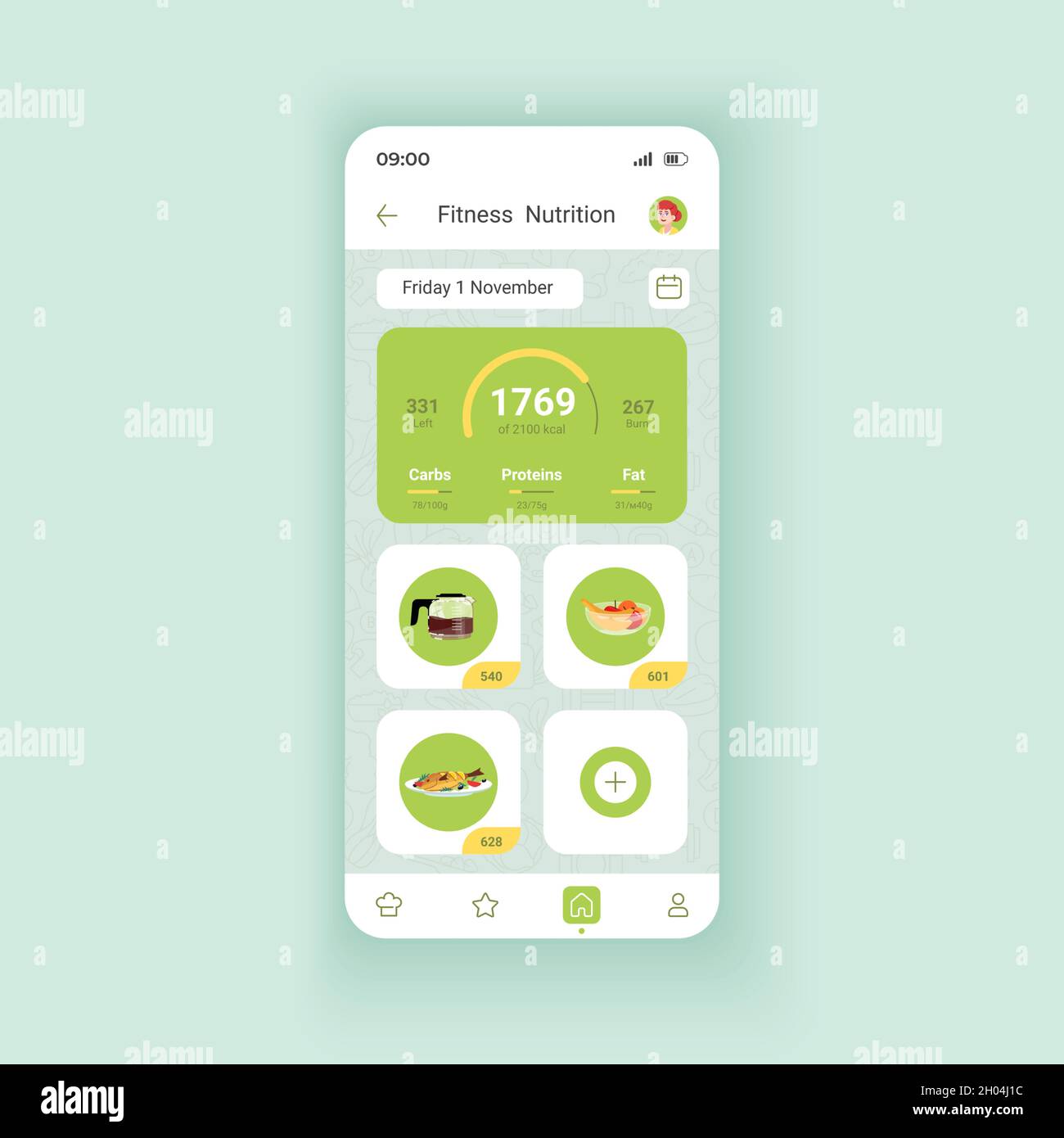 Fitness nutrition dark smartphone interface vector template Stock Vector