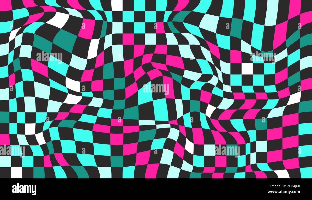 Checkered background with distorted squares. Abstract banner with ...