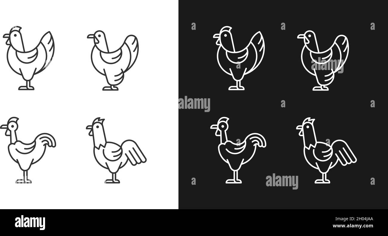Chicken breeds linear icons set for dark and light mode Stock Vector ...