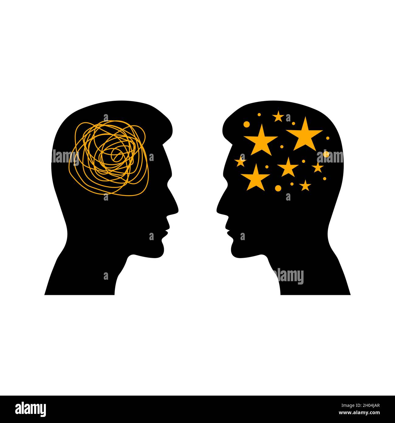 Solving business problems, coaching, dream. Two male profiles, communication, conversation. Vector illustration Stock Vector